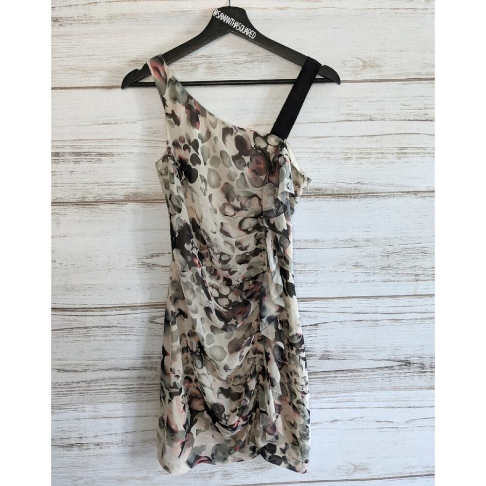 Kensie Ruched Watercolor Print Ruffle Dress sz 2